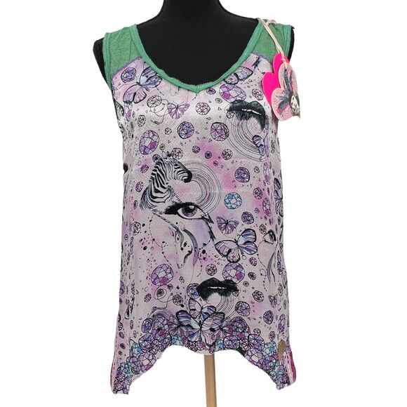 New Custo Barcelona Women Iriz Tank Top Zebra Unicorn Butterfly Jewel Silk Xs - Picture 1 of 11